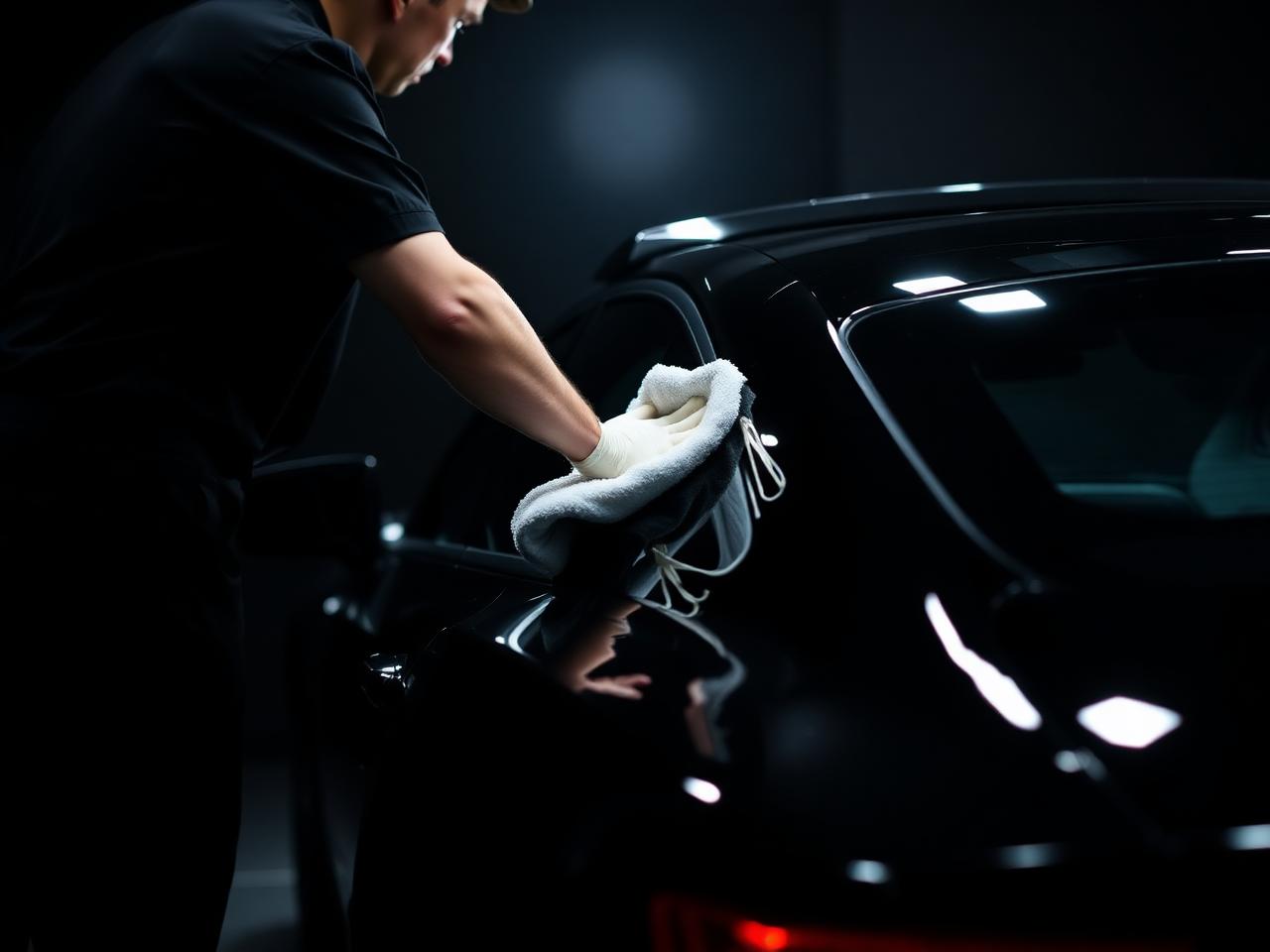 Technician finishing a car with microfiber cloth